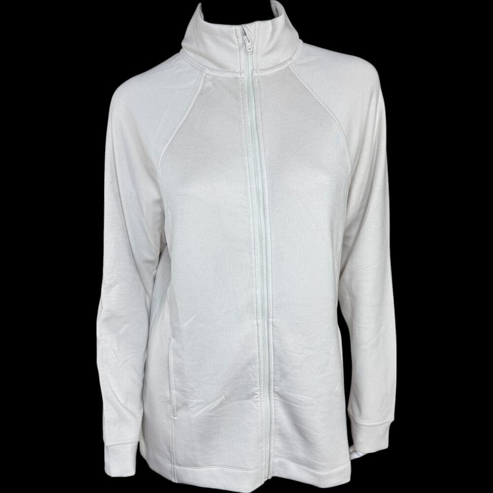Cuddl Duds Smooth Knit Jersey Full Zip Jacket Pumice Stone Medium NWOT Mock Neck